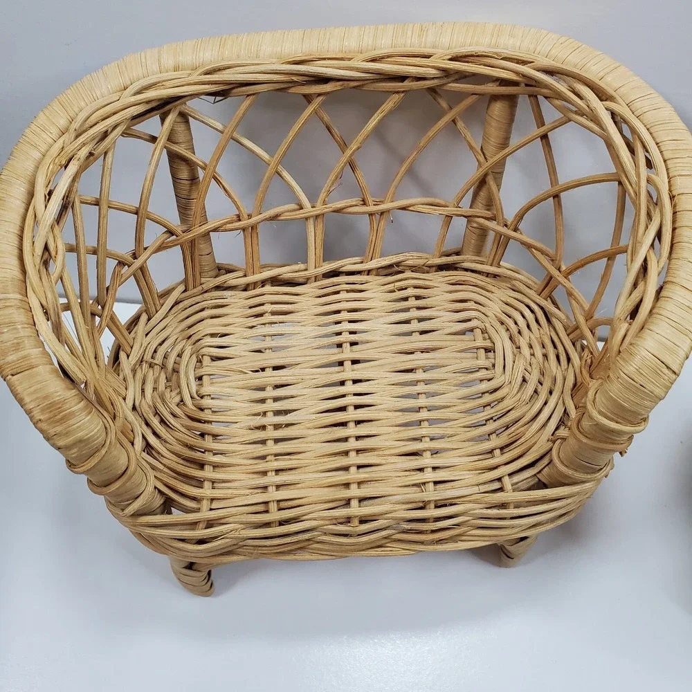 Vintage Doll Furniture Wicker Rattan Patio Set Sofa Chair (FLAW) Table Lot of 3